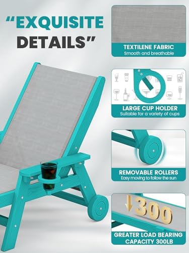 SERWALL Textilene Patio Chaise Lounge Chair Set of 2, HDPE Outdoor Lounger - Image 4