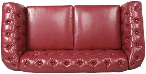 LEVNARY Leather Sofa, Chesterfield Tufted Upholstered 2 Seater Couch, Modern - Image 3