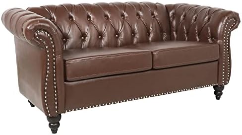 LEVNARY Leather Sofa, Chesterfield Tufted Upholstered 2 Seater Couch, Modern - Image 5