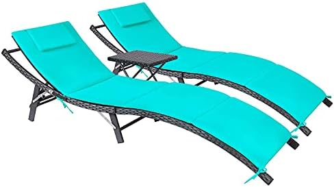 Devoko Patio Chaise Lounge Sets Outdoor Rattan Folding Chaise Lounge by DEVOKO