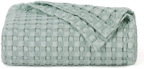 Bedsure Cooling Waffle Blanket for Hot Sleepers, Mint Green, Throw XL by BEDSURE