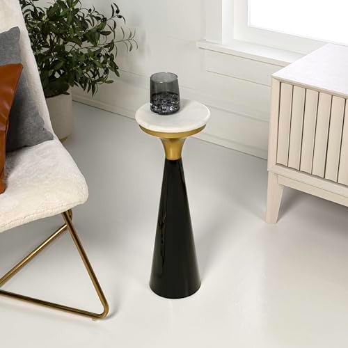 JONATHAN Y Oliver 8" Round Marble Pedestal Drink Table - Image 2