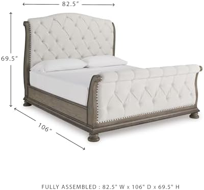 Signature Design by Ashley Upholstered Sleigh Bed Frame, Light Brown - Image 3