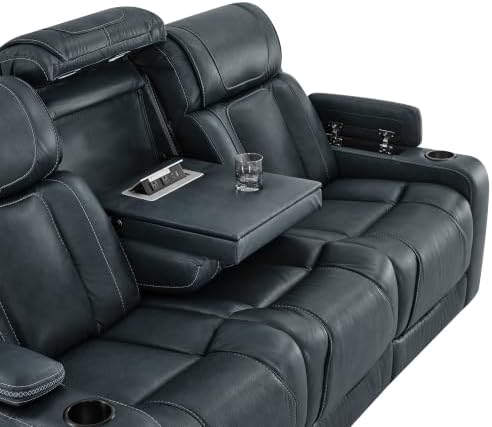 Watson & Whitely Power Reclining Sofa 3-Seat Middle Flip Back, Leather Blue - Image 5