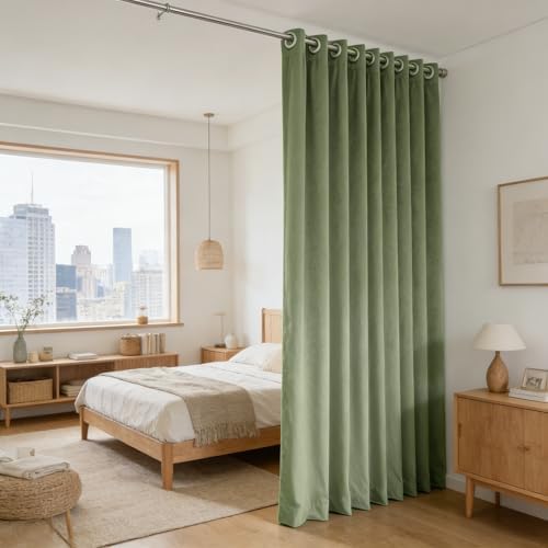 SMILETIME Sage Green Velvet Curtains 104"x96" Grommet 1 Panel by SMILETIME