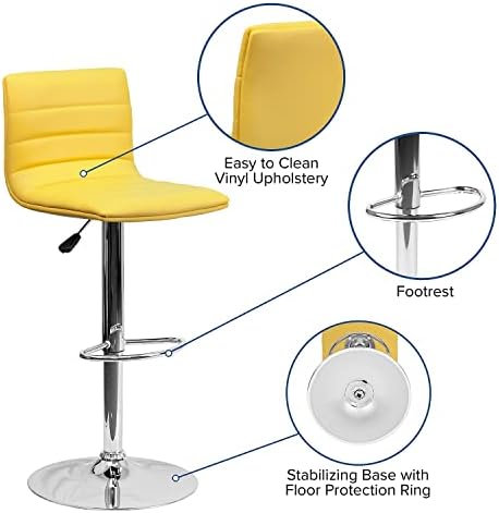 Flash Furniture Vincent 2 Pack Modern Yellow Vinyl Adjustable Bar Stool - Image 6