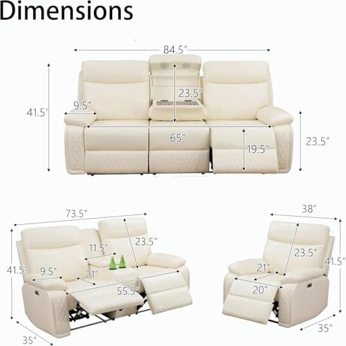 Power Recliner Sofa Set, Leather Living Room Furniture Set, 3 Piece Living Room - Image 2