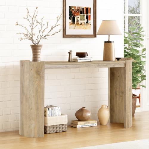 53" Wood Console Table for Entryway, Faux Knife-Cut Oak by BFJDM