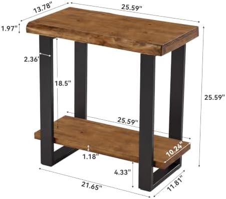Tribesigns Solid Wood Side Table, Industrial Pine Wood Nightstand - Image 2