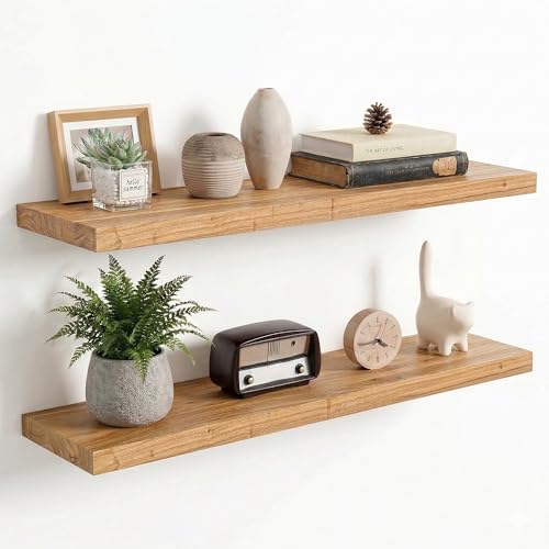 36 inch Floating Shelves for Wall, Elm Wood Flat Edge by Venusmiles