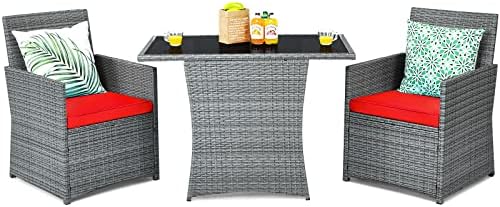 Tangkula 3 Pieces Patio Dining Set, Patiojoy Space-Saving PE Rattan Bistro Set by TANGKULA