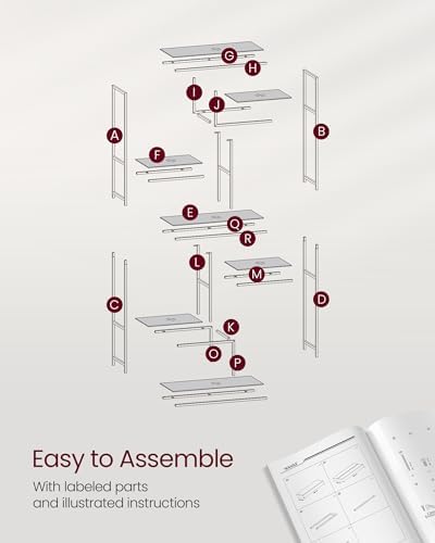 VASAGLE 6-Tier Bookcase, Slim Shelving Unit, Tempered Glass, Steel Frame - Image 6