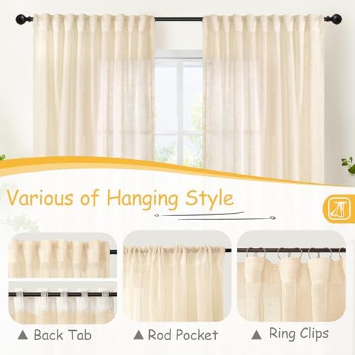 YoungsTex Linen Sheer Kitchen Window Curtains 40 Inch Length Small Drapes - Image 6