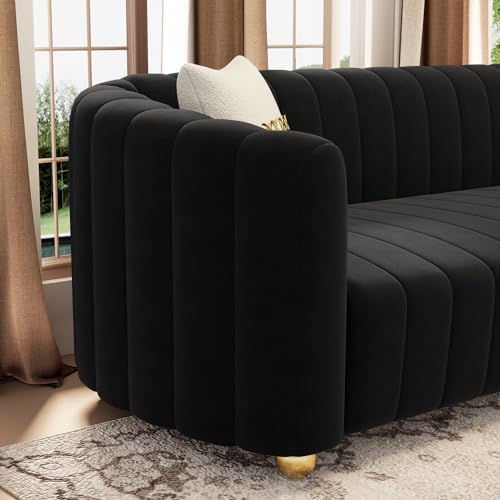 3-Piece Black Velvet Tufted Sofa Set - Image 6