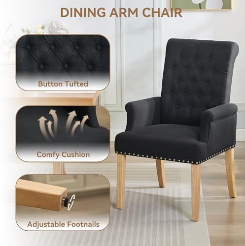Dining Chair with Arms, Upholstered High Back Dining Room Chairs - Image 4