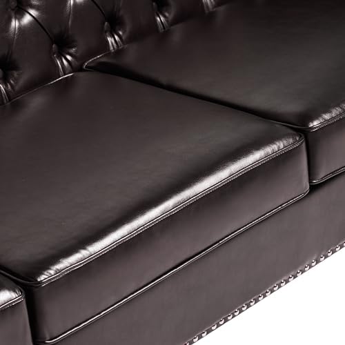 LEVNARY Chesterfield Loveseat Leather, Upholstered Sofa - Image 5