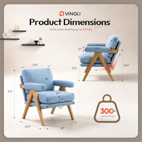 VINGLI Mid-Century Solid Wood Accent Chair - Image 2