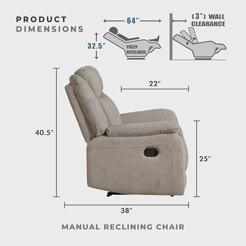 Lexicon Polished Microfiber Wall Hugger Manual Reclining Chair - Image 2
