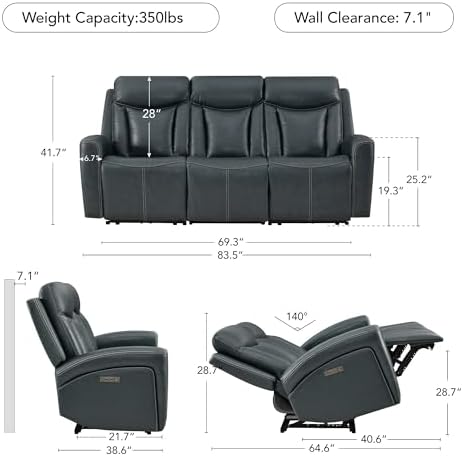 CHITA 3 Seater Genuine Leather Power Reclining Sofa, Zero Gravity - Image 2
