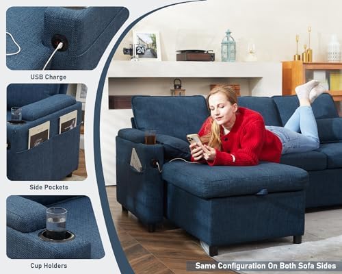 Sofa Bed Pull Out 2 in 1 Sectional Sleeper Sofa L Shaped Couch - Image 4