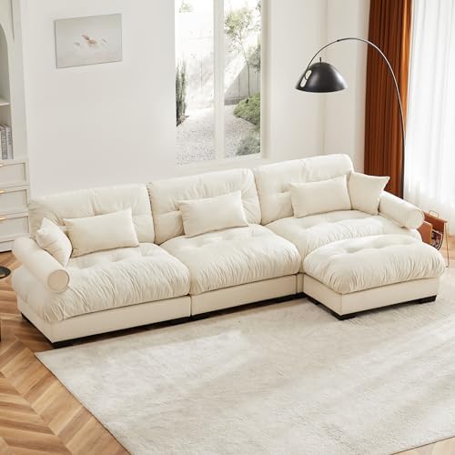 130" Modular Sectional Sofa, Velvet Upholstered Couches by Wunlerlant
