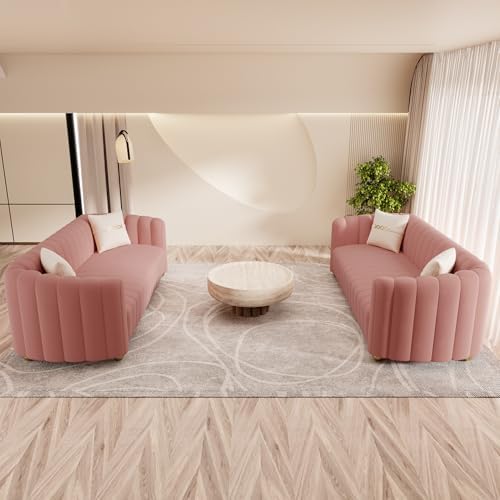 2-Piece Pink Velvet Tufted Sofa Set by yunqishiHOME