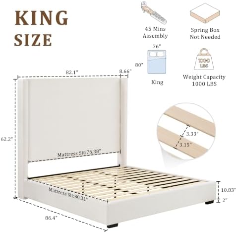 King Wingback Upholstered Bed - Image 2