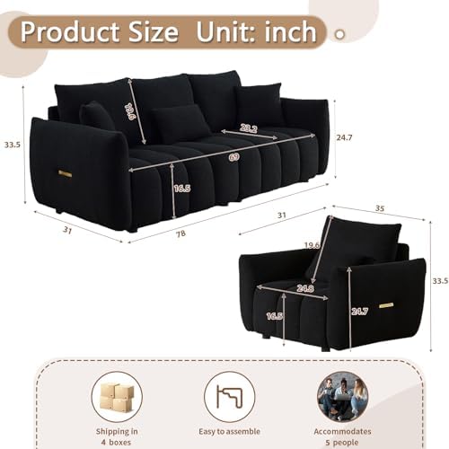 Antetek Set of 3 Teddy Fabric Sofa - Image 2