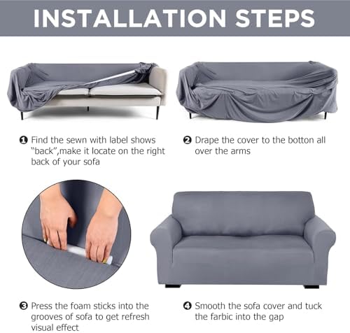 Peryiter 2 Pcs Couch and Loveseat Sofa Covers, Light Gray, Milk Silk - Image 3