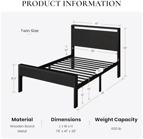 SHA CERLIN 14 Inch Twin Size Metal Platform Bed Frame - Image 2