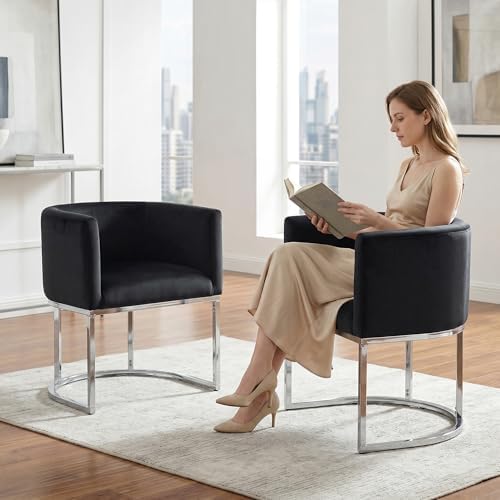 HNY Mid Century Modern Upholstered Barrel Dining Chairs - Image 4