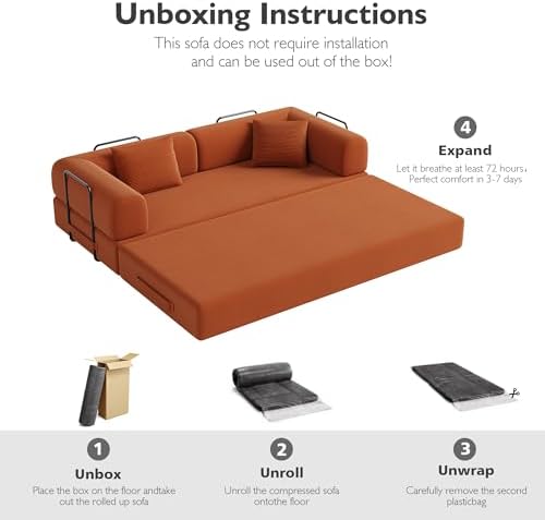 79in Boneless Couch Convertible Futon Sofa Bed Queen - Image 5