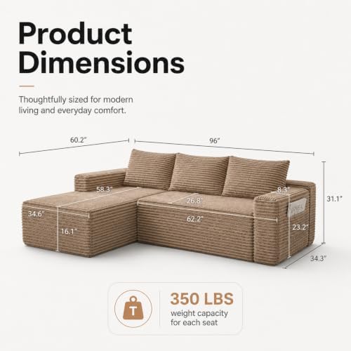 96 inch Boneless Couch, Modular L-Shaped Cloud Sectional Sofa - Image 2