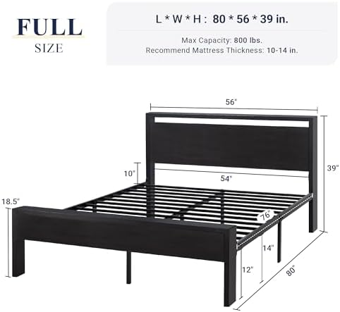 Allewie Full Size Bed Frame, Heavy Duty 12 Metal Slats Support - Image 2