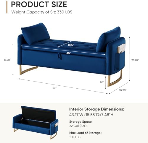48in End of Bed Bench, Modern Storage Bench - Image 2