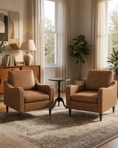 LEVELEVE Accent Arm Chair – Retro Cowhide, Upholstered Scooped Comfy Reading - Image 3