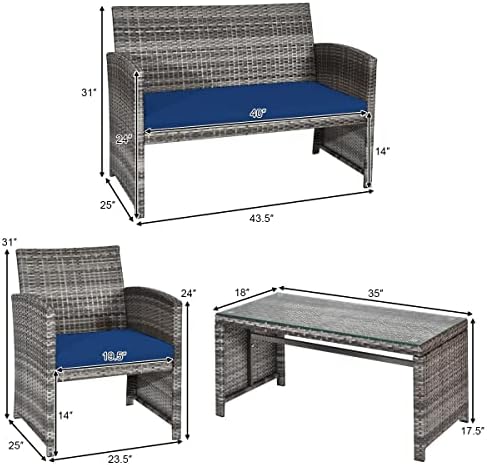 Tangkula 4 PCS Wicker Patio Conversation Set, Outdoor Rattan Sofas - Image 5