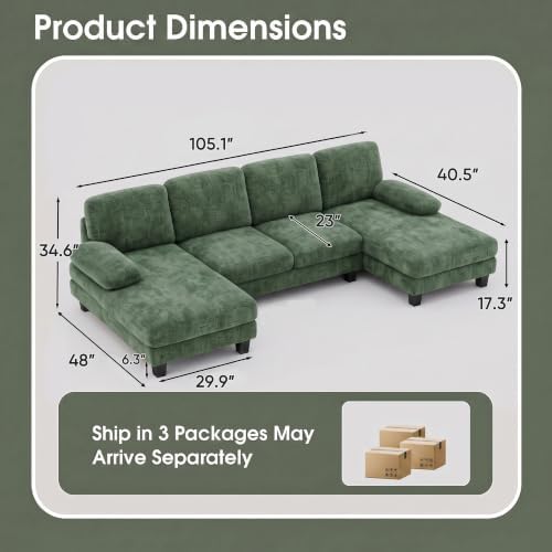 Furniwell U-Shaped Convertible Sectional Sofa Couch, Dark Green - Image 2