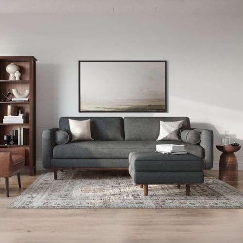 SIMPLIHOME Morrison 33" Wide Woven-Blend Rectangle Ottoman in Charcoal Grey - Image 4