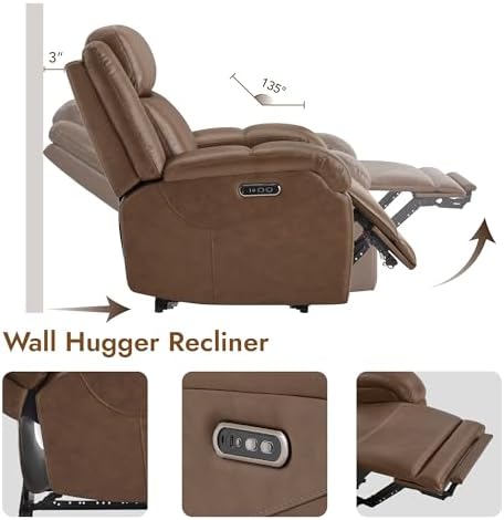 Watson & Whitely Oversized Genuine Leather Wall Hugger Power Recliner - Image 4