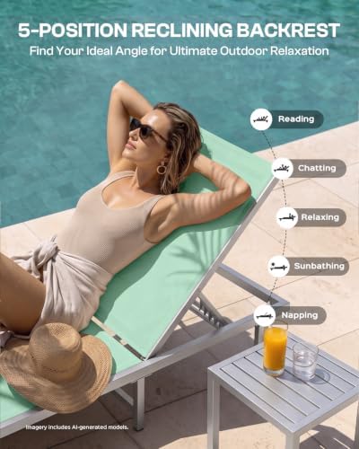 Pool Lounge Chairs Set of 2, Aluminum Outdoor Lounge Chair - Image 6