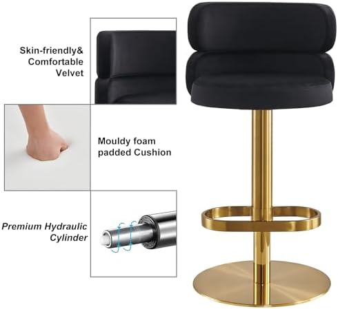 Modern Velvet Bar Stool, Swivel Adjustable Height Kitchen Counter Stool - Image 3