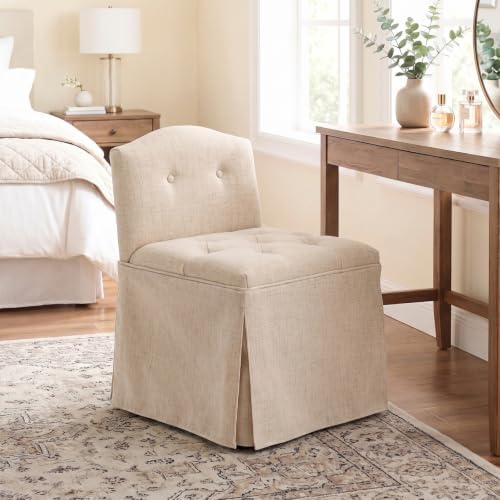 Beige Makeup Vanity Chair with Back & Wheels by DMFurniture