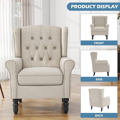 High Back Accent Chair, Fabric Upholstered Wingback Armchair - Image 6