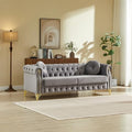 82" 3-Seater Grey Velvet Chesterfield Sofa by Unknown