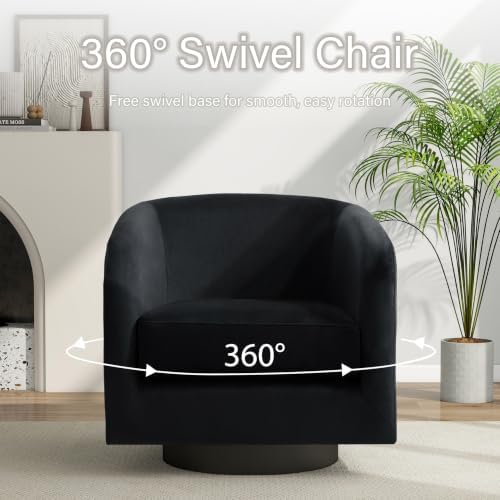 Pia Ricco Set of 4 Oversized Velvet 360° Swivel Barrel Accent Chair Black - Image 5