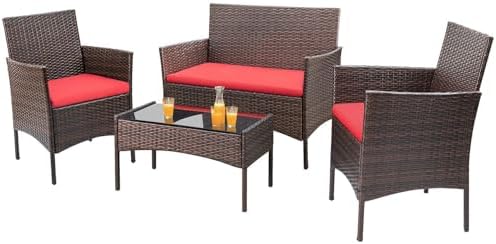 Homall 4 Pieces Patio Rattan Chair Wicker, Outdoor Indoor Use Backyard Porch by Homall