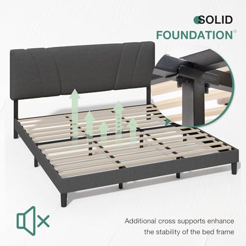 Novilla King Bed Frame and Headboard, Linen Upholstered King Size Bed Frame - Image 6