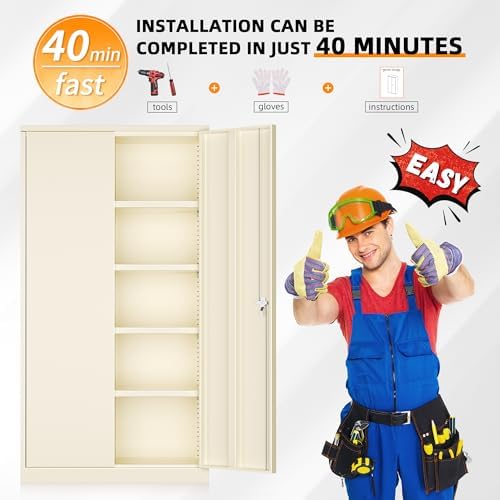 INTERGREAT Metal Storage Cabinet Doors, Tall Lockable Steel Cabinets - Image 7