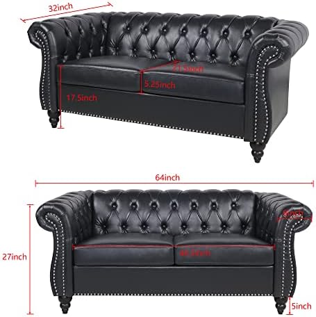 LEVNARY Leather Sofa, Chesterfield Tufted Upholstered 2 Seater Couch, Modern - Image 2